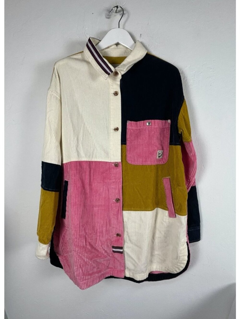 Urban Outfitters BDG Women Colorblock Corduroy Shacket Jacket Medium Pink Pocket